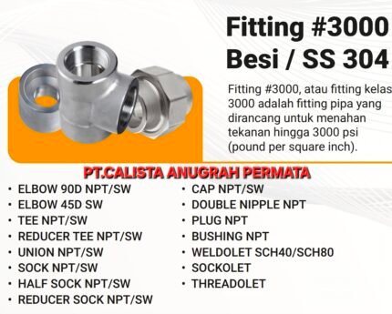 FITTING PIPA CLASS # 3000 A105 BESI Dan Stainless Stell 304-316